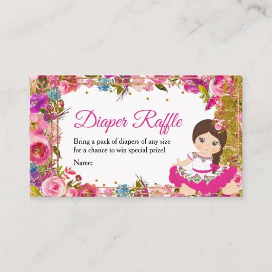 ピンクのメキシコの女の子フィエスタベビーシャワーおむつラッフル エンクロージャーカード (正面)