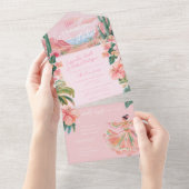 ピンクのメキシコの目的地すべて1つの結婚式の招待 オールインワン招待状 (貼ってはがせる)