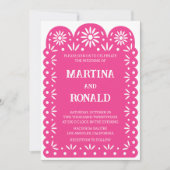 ピンクのメキシコンパペルピカドの結婚式招待状 案内状 (正面)