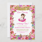 ピンクのメキシコ人女性フィエスタがウノ誕生日 招待状 (正面)