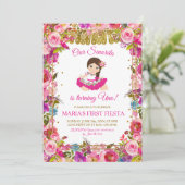 ピンクのメキシコ人女性フィエスタがウノ誕生日 招待状 (スタンド正面)