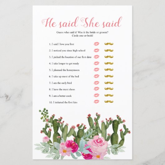 ピンクのメキシコ産サボテンの彼は彼女がゲームカードを言った (正面)