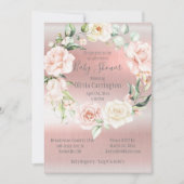 ピンクのメタリックフローラスエレガントクリプト赤ちゃん 招待状 (正面)