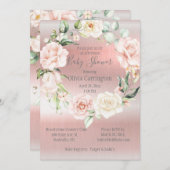 ピンクのメタリックフローラスエレガントクリプト赤ちゃん 招待状 (正面/裏面)