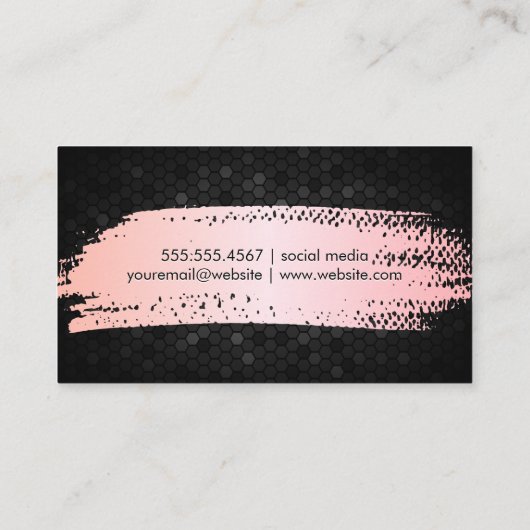 ピンクのメタリックブラシ |黒い幾何学的パターン 名刺 (裏面)