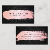 ピンクのメタリックブラシ |黒い幾何学的パターン 名刺 (正面/裏面)