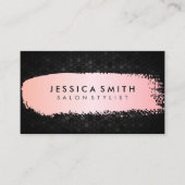ピンクのメタリックブラシ |黒い幾何学的パターン 名刺 (正面)