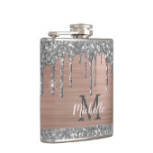 ピンクのメタリックモノグラムに銀のグリッターが垂れる フラスク (右)
