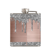 ピンクのメタリックモノグラムに銀のグリッターが垂れる フラスク (裏面)