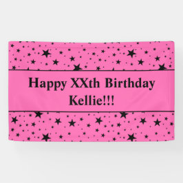 ピンクのメッセージ付き黒星誕生日 横断幕