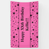 ピンクのメッセージ付き黒星誕生日 横断幕 (縦)