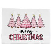 ピンクのメリークリスマスツリー ラージペーパーバッグ (裏面)