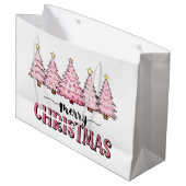 ピンクのメリークリスマスツリー ラージペーパーバッグ (正面アングル)