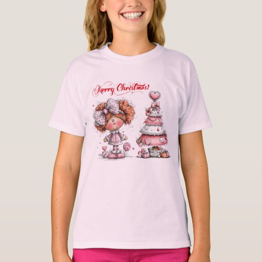 ピンクのメリークリスマス Tシャツ (正面)