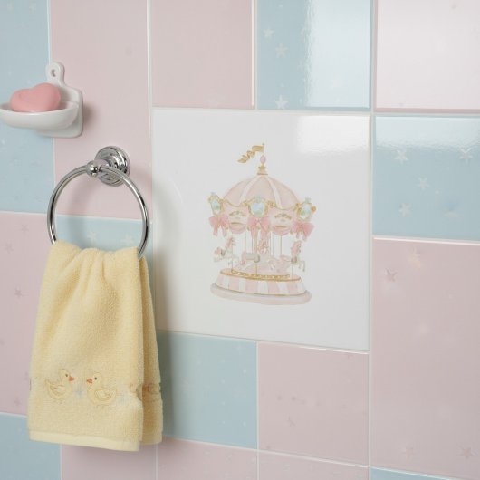 ピンクのメリーゴーラウンドの馬 水彩アート キッズウォールタイル タイル