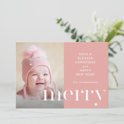 ピンクのメリー写真クリスマスカードの休日の挨拶 シーズンカード (スタンド正面)
