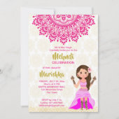 ピンクのメルディ曼荼羅かわいいインディアンガールマンガ 招待状 (正面)