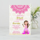 ピンクのメルディ曼荼羅かわいいインディアンガールマンガ 招待状 (スタンド正面)