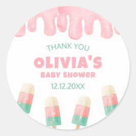 ピンクのメルトアイスクリームポップ・アートの赤ちゃんシャワーありがとう ラウンドシール