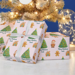 ピンクのメルヘンサンタのジンジャーブレッド クリスマス ラッピングペーパー