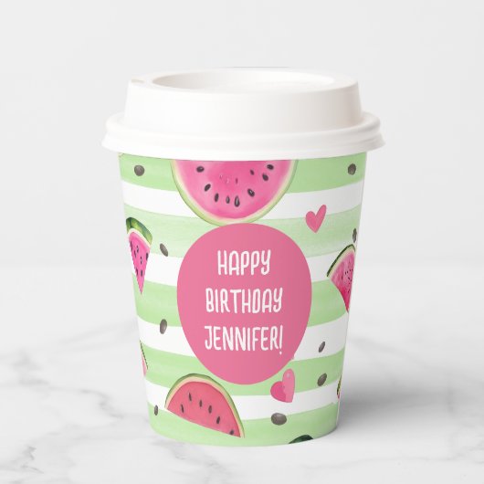 ピンクのメロンで1つ、女の子の夏の最初の誕生日 紙コップ (裏面)