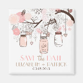 ピンクのメーソンジャース&ラブバード日付磁石を保存 マグネット (正面)