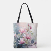 ピンクのモクレン花植物学モノグラム トートバッグ (裏面)