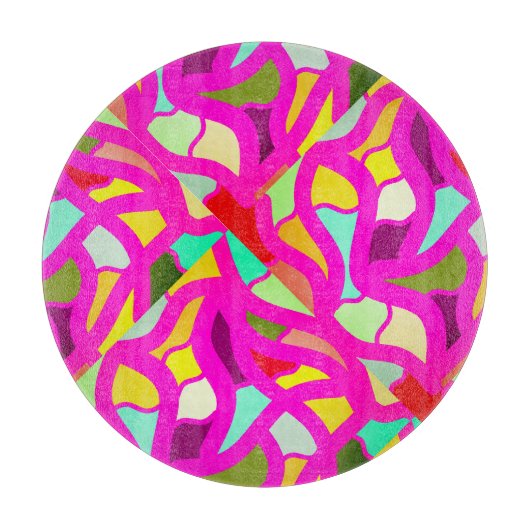 ピンクのモザイクお祝いを持つデザイン カッティングボード (正面)