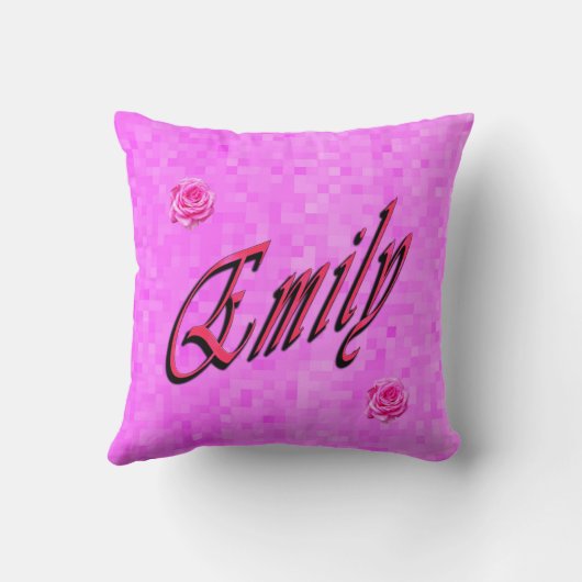 ピンクのモザイクのエミリー、名前、ロゴ クッション (裏面)
