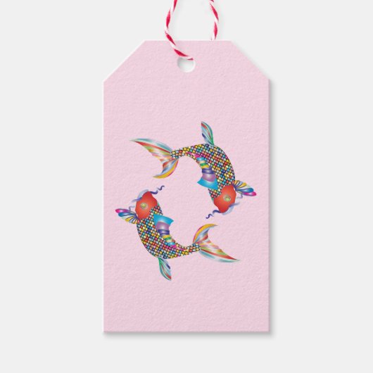 ピンクのモザイク魚 ギフトタグ (正面)