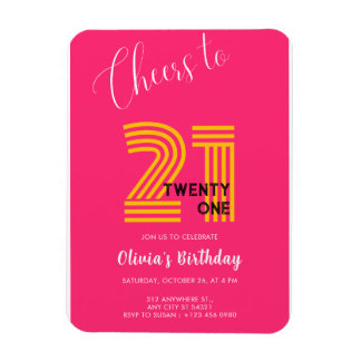 ピンクのモダンで大人っぽい21歳の誕生日招待状 マグネット