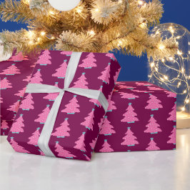 ピンクのモダンなクリスマスツリー ラッピングペーパー