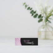 ピンクのモダンなスタイリストのサロンの細い名刺 スキニー名刺 (スタンド正面)