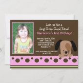 ピンクのモダンな子犬 *写真* 誕生日 5x7 招待状 (正面)