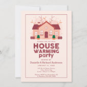 ピンクのモダンな家のお披露目パーティー 招待状 (正面)