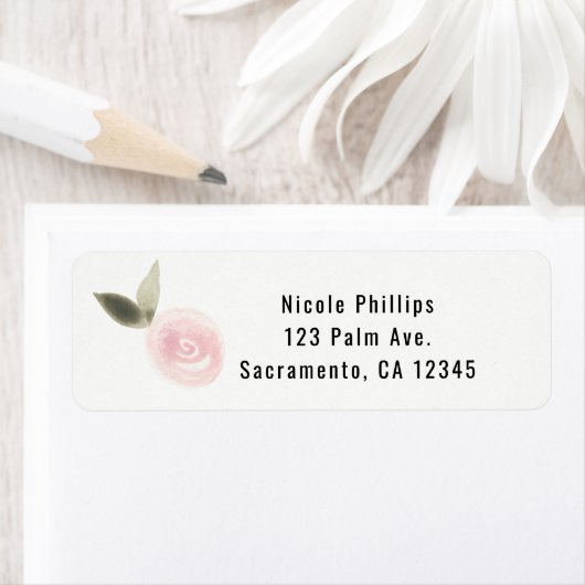 ピンクのモダンな水彩画のばら色の花の結婚式の引き出物 ラベル (インサイチュ)