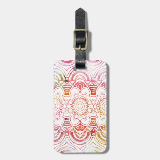 ピンクのモダンな水彩画の洗浄珊瑚の花の曼荼羅 ラゲッジタグ (正面縦)