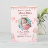 ピンクのモダンな誕生日招待状 招待状 (スタンド正面)
