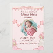 ピンクのモダンな誕生日招待状 招待状 (正面/裏面)