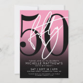 **ピンクのモダンな50歳の誕生日** 招待状 (正面)