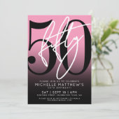 **ピンクのモダンな50歳の誕生日** 招待状 (スタンド正面)