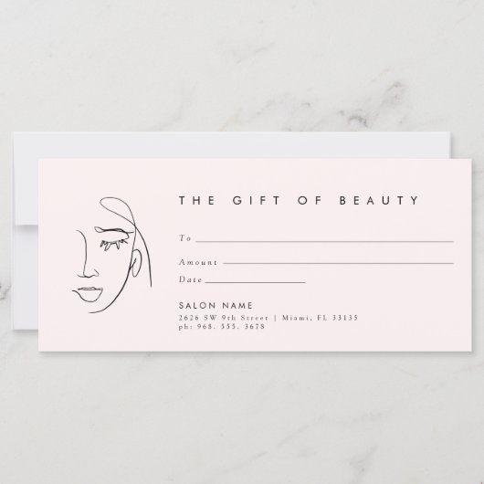 ピンクのモダンスパサロンまたはサービスのギフトカード (正面)