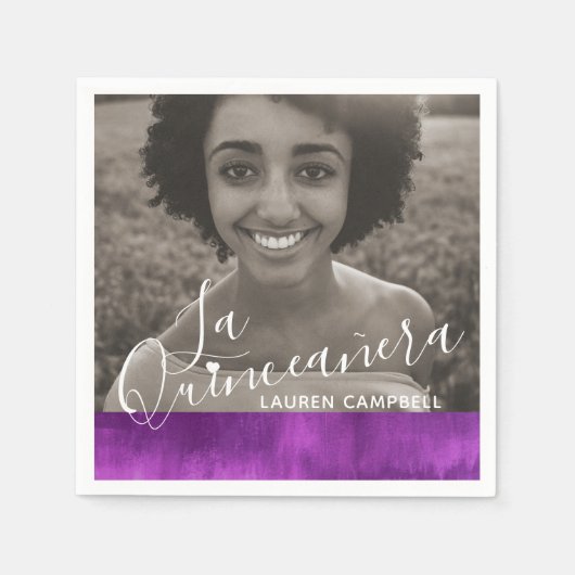 ピンクのモダンマーヴアートLa Quinceaneraの写真 スタンダードカクテルナプキン (正面)