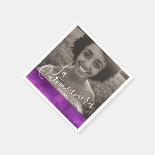 ピンクのモダンマーヴアートLa Quinceaneraの写真 スタンダードカクテルナプキン (角)