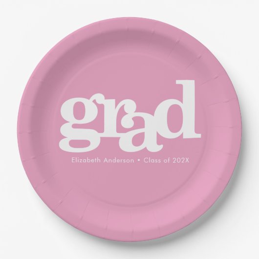 ピンクのモダン卒業はっきりしたシンプルタイポグラフィ名 ペーパープレート (正面)