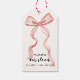 ピンクのモダン弓エレガント女の子の赤ちゃんシャワー ギフトタグ