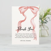 ピンクのモダン弓エレガント女の子の赤ちゃんシャワー サンキューカード (スタンド正面)