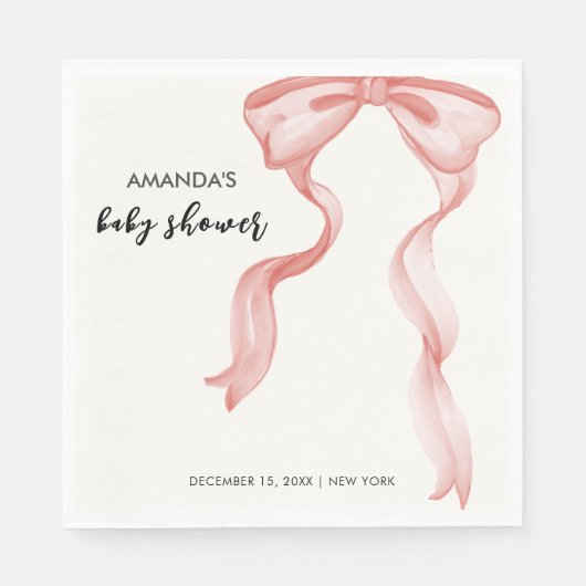 ピンクのモダン弓エレガント女の子の赤ちゃんシャワー スタンダードランチョンナプキン (正面)