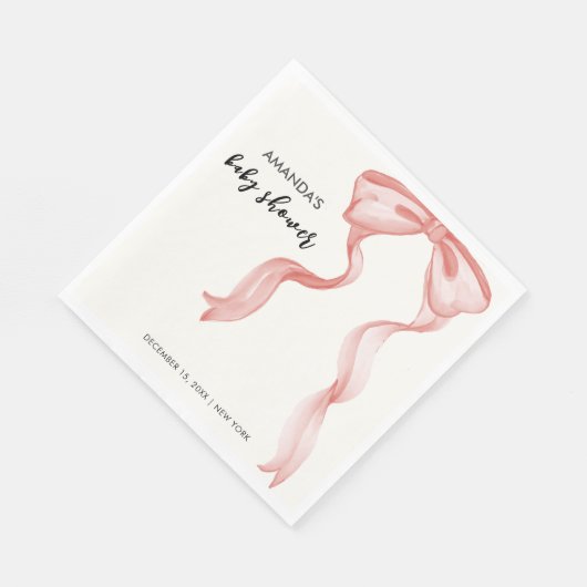 ピンクのモダン弓エレガント女の子の赤ちゃんシャワー スタンダードランチョンナプキン (角)