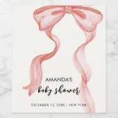 ピンクのモダン弓エレガント女の子の赤ちゃんシャワー ワインラベル (シングルラベル)